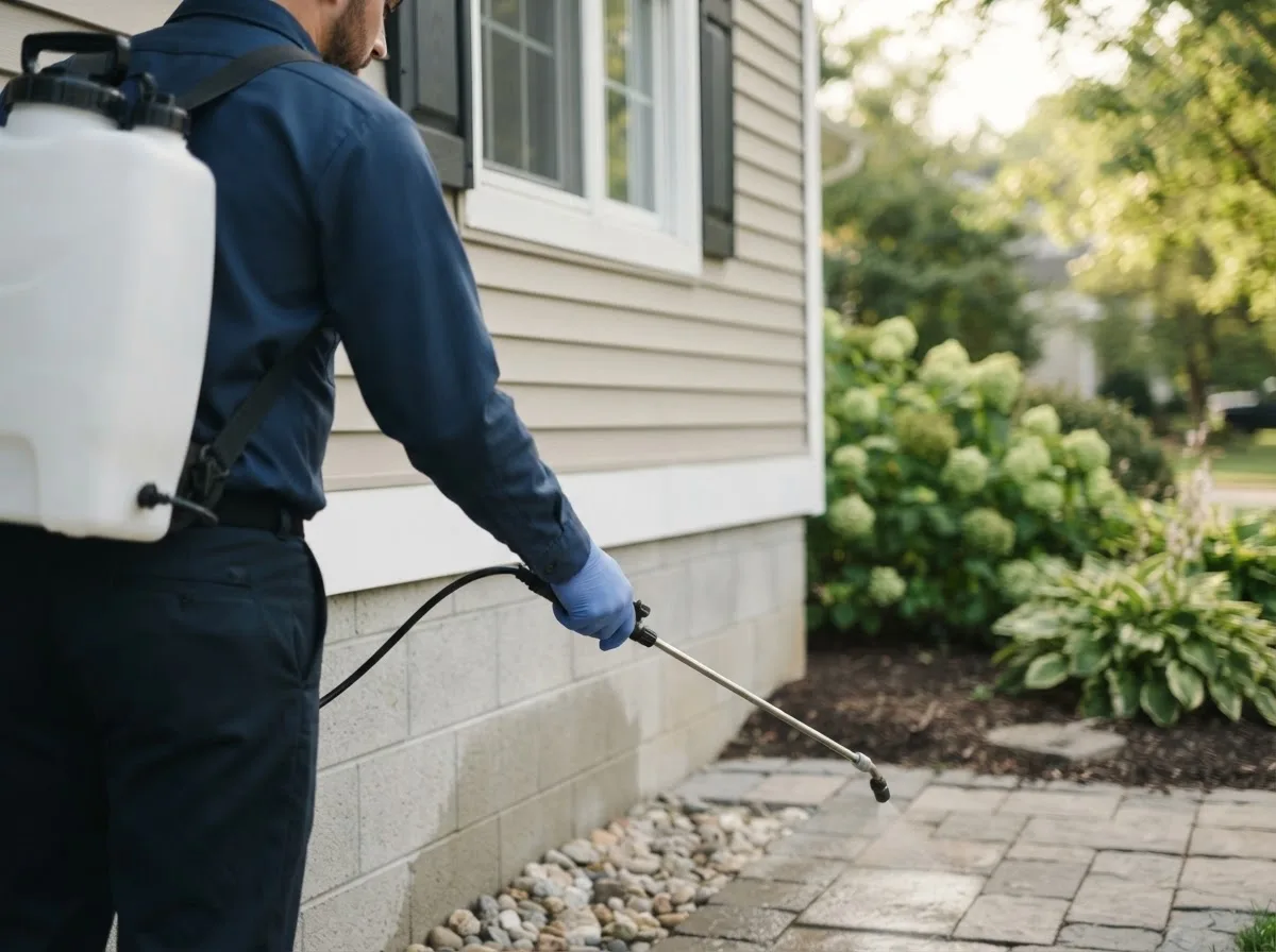 Pest control technician inspecting a home in Mcdonald, OH